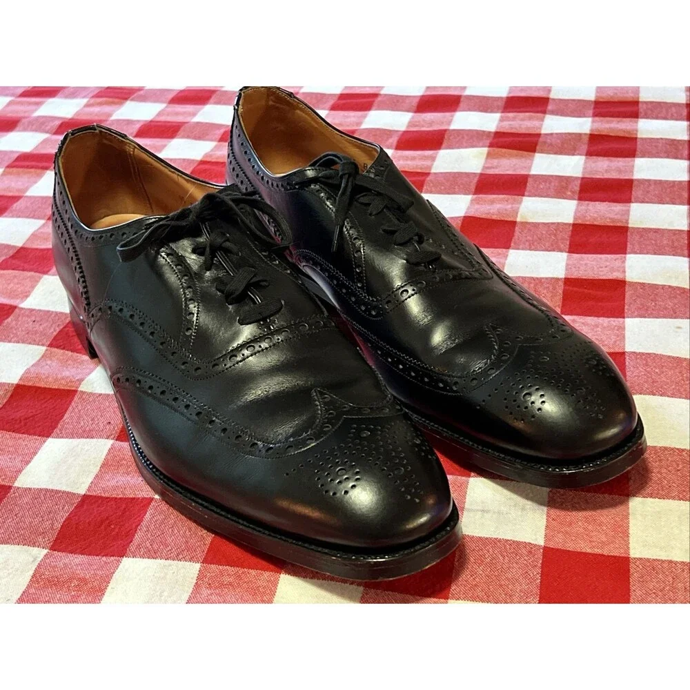 Peal & Co Medallion Toe Black Dress Shoes Minty Retro Mens Brooks Brothers 12 45